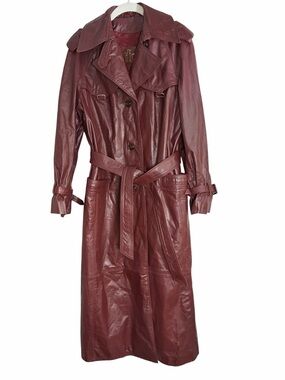 Vintage TFC 70’s Women's Burgundy Leather Trench Coat